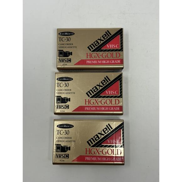 3- Maxell Camcorder Video Tapes VHS-C TC-30 HGX Gold Premium High Grade* New* - Picture 1 of 3